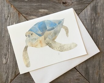 Green Sea Turtle Watercolor stationery greeting note cards prints