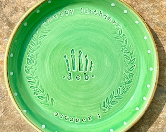 Personalized Handcrafted Stoneware Birthday Plate; anniversary, wedding, special occasion, memento: Custom Ceramic Pottery
