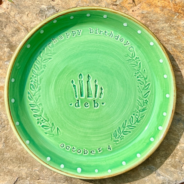Personalized Handcrafted Stoneware Birthday Plate; anniversary, wedding, special occasion, memento: Custom Ceramic Pottery