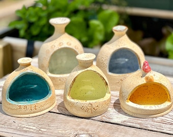 Ceramic salt cellar, pottery salt pig, colorful, lid-free