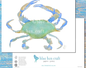 Watercolor Art/Prints, Greeting Cards, Stationery, Note Cards: Blue Crab