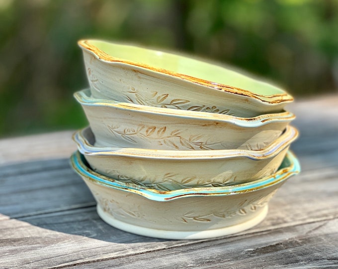 Custom ceramic pottery plates, dessert/appetizer size, deep dish, scalloped edges, made to order