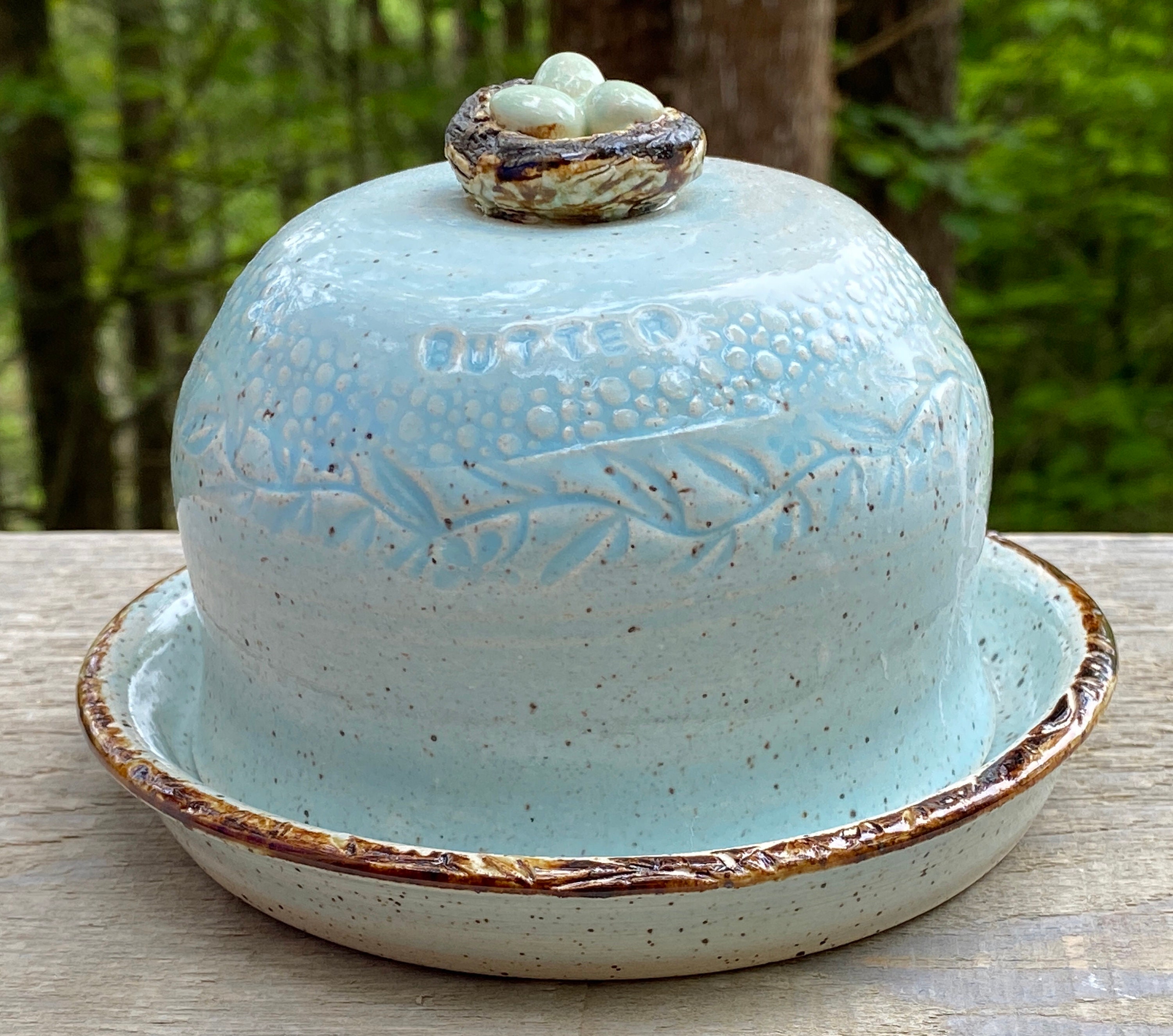 Ceramic Pottery Butter Dish Covered Soft Blue and Aqua Etsy