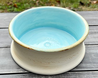 Ready-to-ship XL Pet Food Dish, ceramic stoneware pottery cat pet dog food water bowl ~  in Blue Swoon