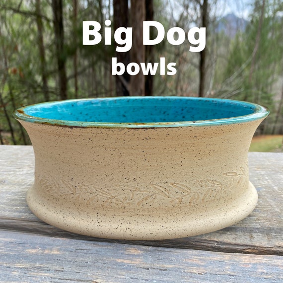 Custom Big Dog Pet Food Bowl, Ceramic Pottery Personalized Dog