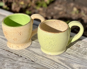 Ceramic stoneware pottery cup, mug, coffee, tea, cocoa, Christmas, holiday, tree