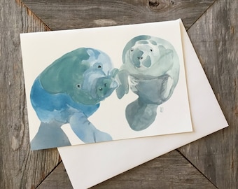 Manatee and Calf No. 3 Watercolor Species Cards, Signed Prints