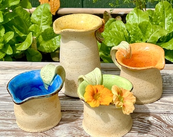 Handmade Stoneware Pottery Pitcher Vase: Floral Design