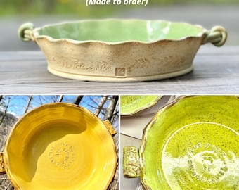 Custom Ceramic Pie Dish: Personalized Stoneware Pottery, 9-11"