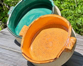 Custom Baking Dish, personalized, colorful ceramic stoneware pottery casserole