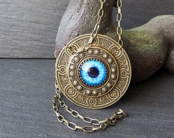 IRIS  - Statement Eye Necklace in Brass Ox finish