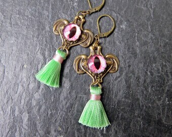 The Eyes Have It  - Brass and Tassel Earrings with Eyes