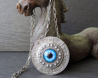 IRIS  - Statement Eye Necklace in Antique Silver finish