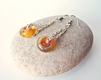 Drops of Honey - Boro Glass and Silver Earrings.