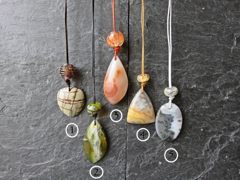 Polished Stone and Lampwork Glass necklace chose your favourite image 4