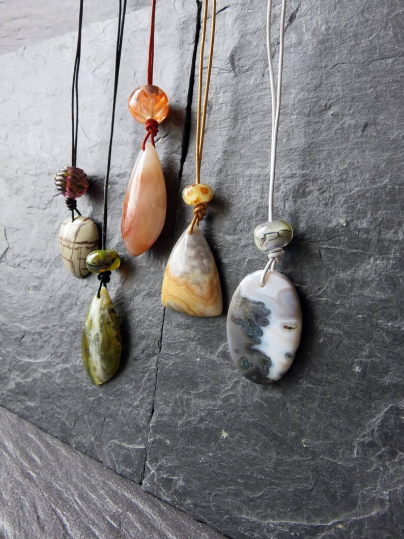 Polished Stone and Lampwork Glass necklace chose your favourite 画像 3