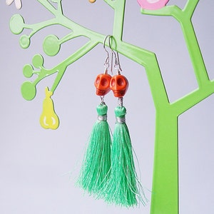 Lady Catrina Earrings in Grass Green Silk Tassel Earrings. image 2