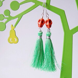 Lady Catrina Earrings in Grass Green Silk Tassel Earrings. image 4