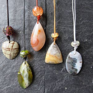 Polished Stone and Lampwork Glass necklace chose your favourite 画像 1