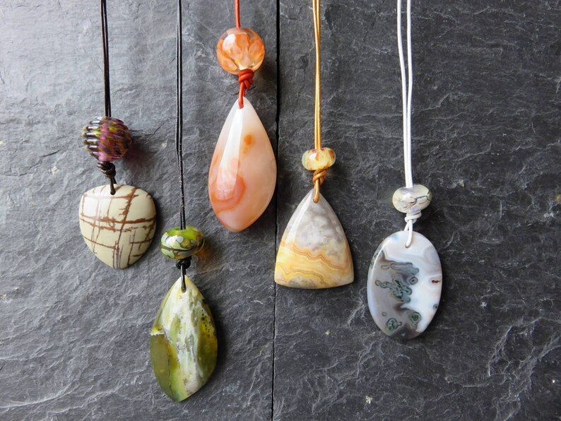 Polished Stone and Lampwork Glass necklace chose your favourite 画像 1