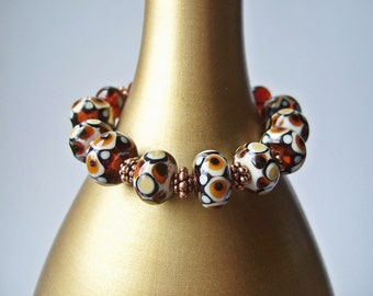 Copper Dots  - Lampwork Glass and Copper Bracelet