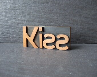 A Simple KISS -  Vintage Letterpress Word - Free UK shipping