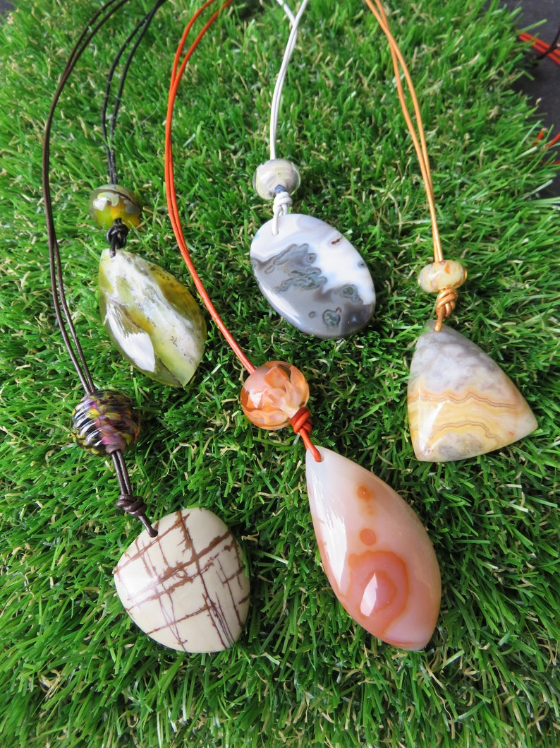 Polished Stone and Lampwork Glass necklace chose your favourite 画像 2