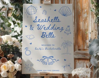 Beach Bachelorette Welcome Sign: Seashells & Wedding Bells (Canva Template)