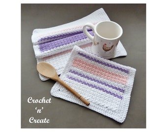 Crochet Tea Towel and Dishcloth Crochet Pattern (DOWNLOAD) CNC269