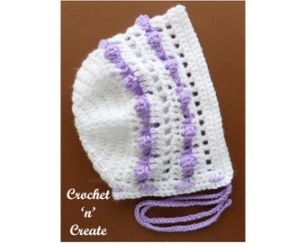 Popcorn Bonnet Baby Crochet Pattern (DOWNLOAD) CNC130
