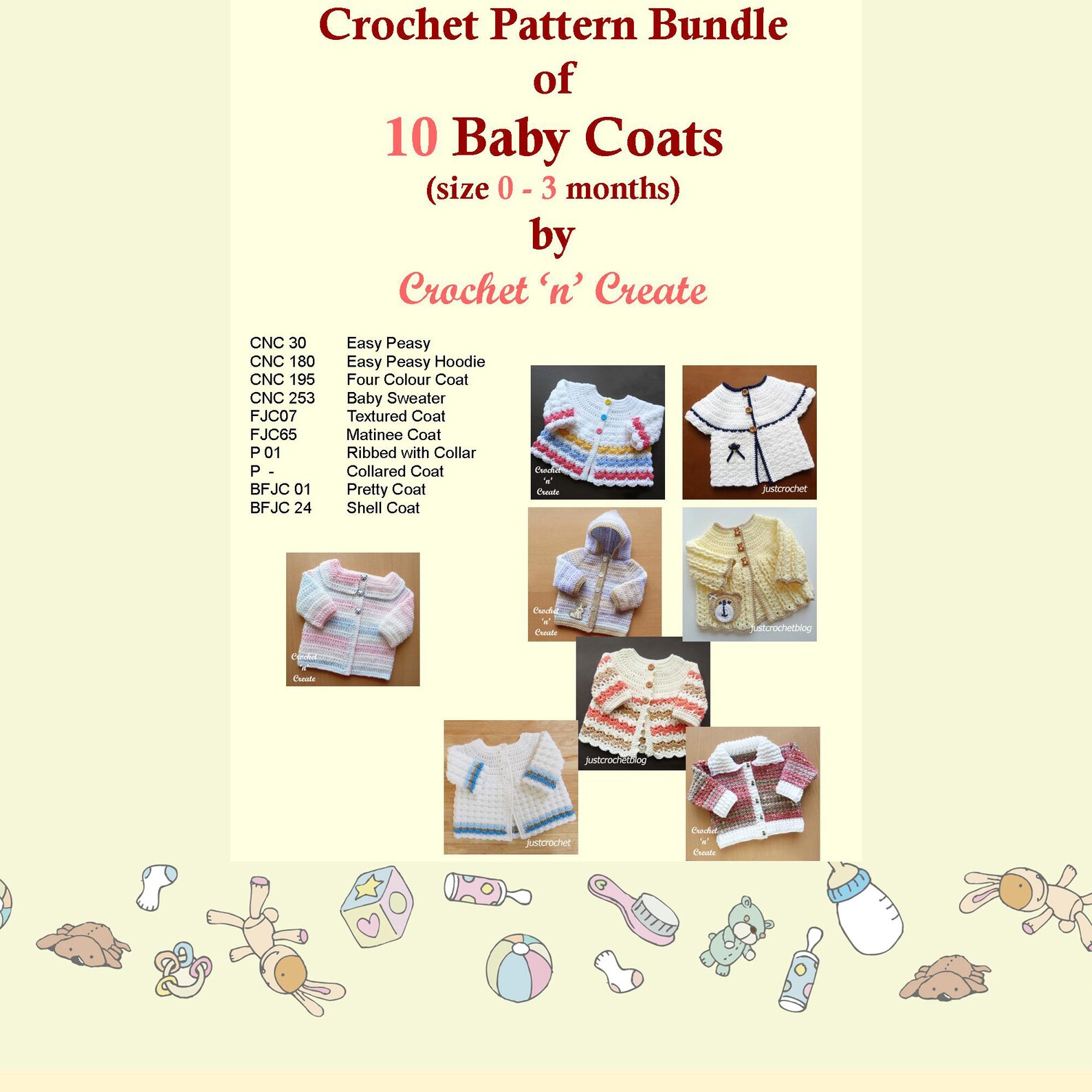 Crochet Pattern Bundle of 10 Baby Coats 03 Months Cncbc Etsy