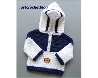 Crochet Hooded Sweater Baby Crochet Pattern (DOWNLOAD) 153BFJC