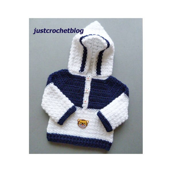 Crochet Hooded Sweater Baby Crochet Pattern (DOWNLOAD) 153BFJC