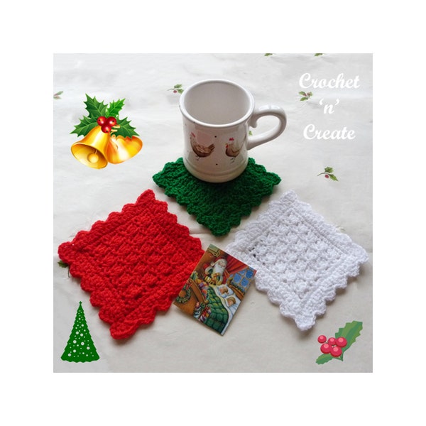 Crochet Christmas Square Coaster Crochet Pattern (DOWNLOAD) CNC222