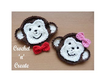 Monkey Face Applique Crochet Pattern (DOWNLOAD) CNC41