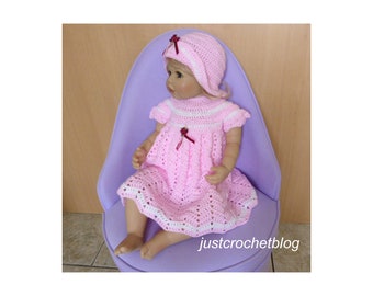 Crochet Dress and Hat Baby Crochet Pattern (DOWNLOAD) FJC66