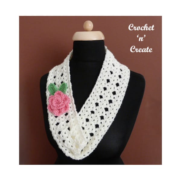 Crochet Cowl and Rose Corsage Crochet Pattern (DOWNLOAD) CNC114