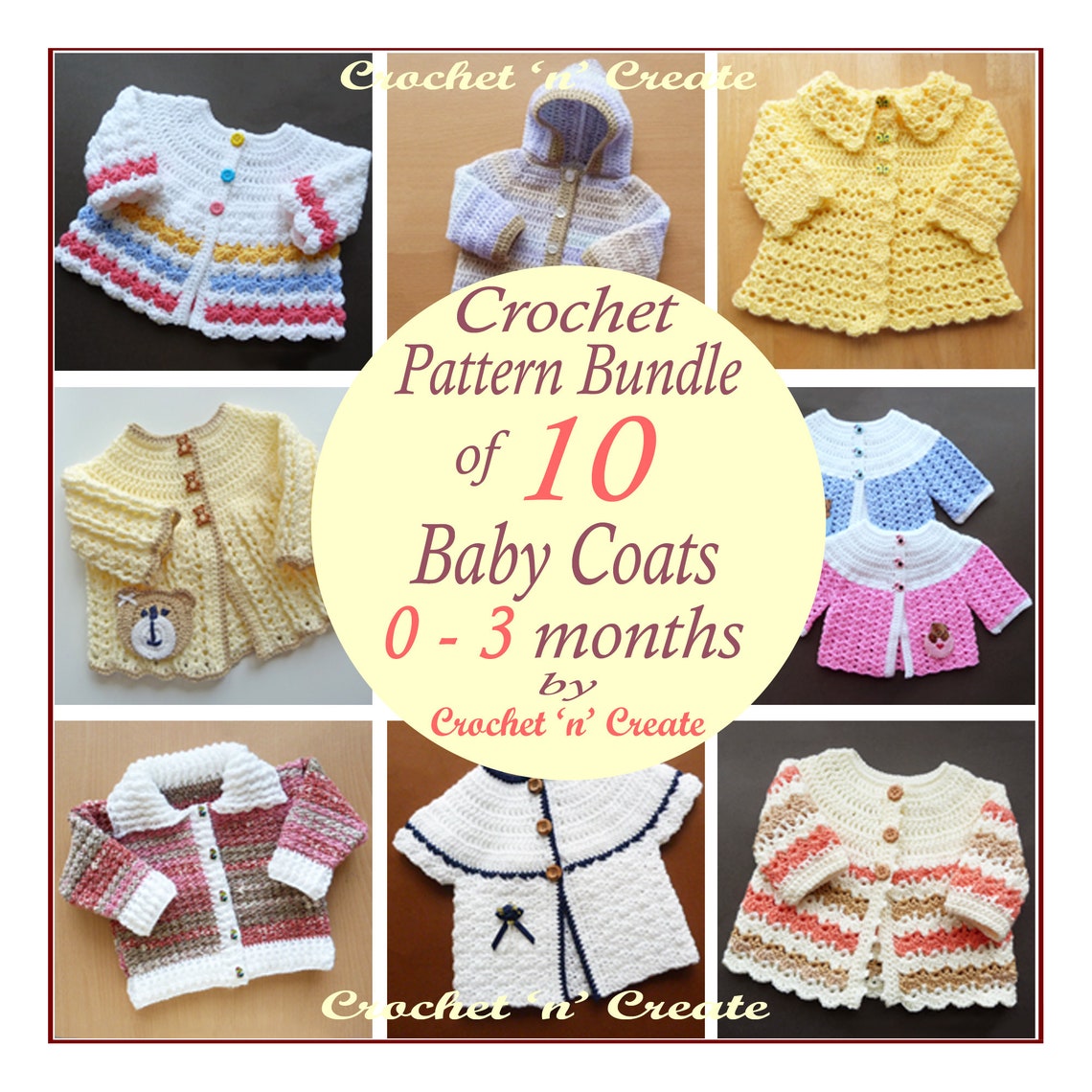 Crochet Pattern Bundle of 10 Baby Coats 03 Months Cncbc Etsy