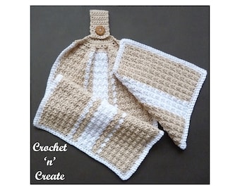 Crochet Kitchen Hand Towel and Dishcloth Crochet Pattern (DOWNLOAD) CNC224