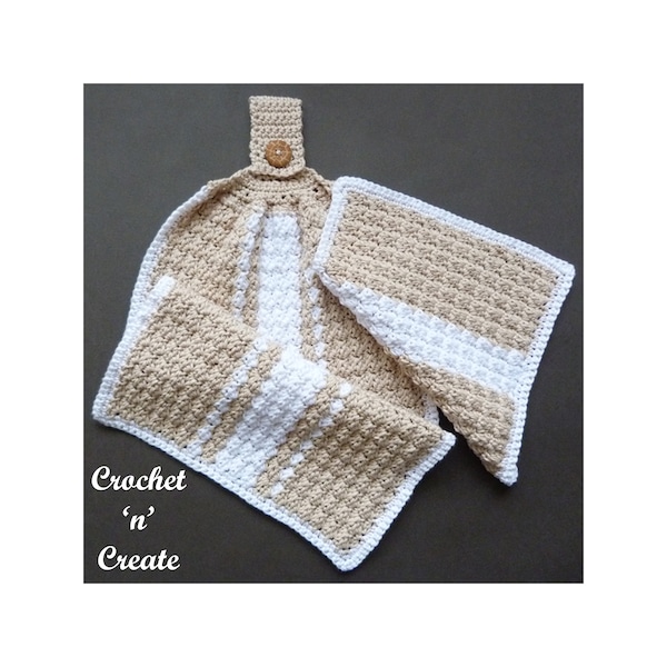 Crochet Kitchen Hand Towel and Dishcloth Crochet Pattern (DOWNLOAD) CNC224