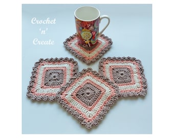 Crochet Pretty Square Coaster Crochet Pattern (DOWNLOAD) CNC326