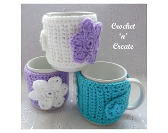 Crochet Flowered Mug Sleeve Crochet Pattern (DOWNLOAD) CNC245