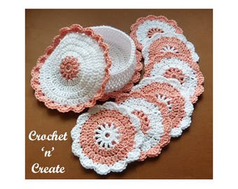 Crochet Coasters and Coaster Basket Crochet Pattern (DOWNLOAD) P44