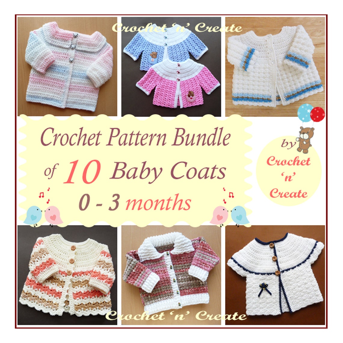 Crochet Pattern Bundle of 10 Baby Coats 03 Months Cncbc Etsy