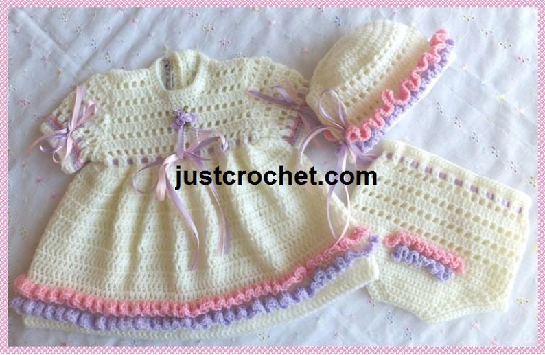 Dress, Knickers and Bonnet Baby Crochet Pattern DOWNLOAD 94 image 1