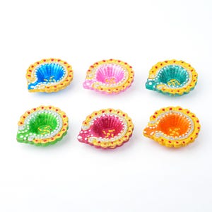Multicolor Diya Set of (12 pcs) with Cotton Wicks | Decorative Clay Oil Lamps for Diwali, Pooja & Gifting | Traditional Festival Diyas
