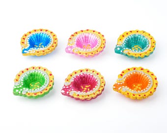 Multicolor Diya Set of (12 pcs) with Cotton Wicks | Decorative Clay Oil Lamps for Diwali, Pooja & Gifting | Traditional Festival Diyas