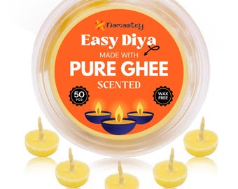 Pure Ghee Scented Wicks – 50 Wax-Free Ghee Wicks for Pooja | 100% Natural Batti for Spiritual Rituals
