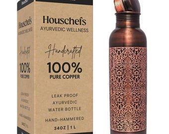 Pure Copper Bottle 34oz, Leak Proof Copper Bottle for Drinking Water, Unique Design Yoga Bottle for Home, Water Bottle