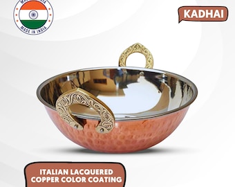 Indian Serving Bowl Copper Stainless Steel Hammered Karahi Indian